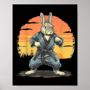 Karate Rabbit Motif Taekwondo Jiu-Jitsu MMA Cute Poster