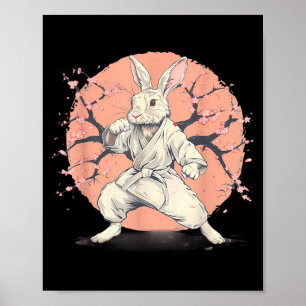 Karate Rabbit Motif Taekwondo Jiu-Jitsu MMA Cute Poster