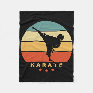 Karate Retro Sunset Design - Woman Doing High Kick Fleece Blanket