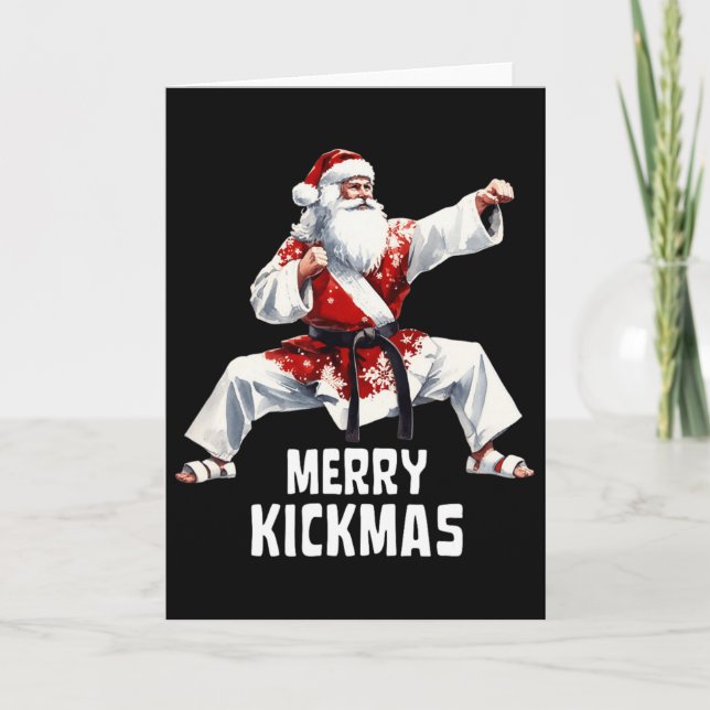 Karate Santa Claus Christmas Merry Kickmas Martial Card (Front)