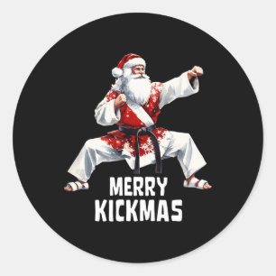 Karate Santa Claus Christmas Merry Kickmas Martial Classic Round Sticker