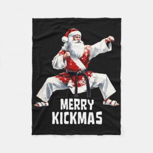 Karate Santa Claus Christmas Merry Kickmas Martial Fleece Blanket