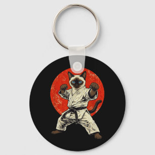 Karate Siamese Cat Martial Arts Retro Japanese Key Ring