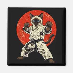 Karate Siamese Cat Martial Arts Retro Japanese Magnet