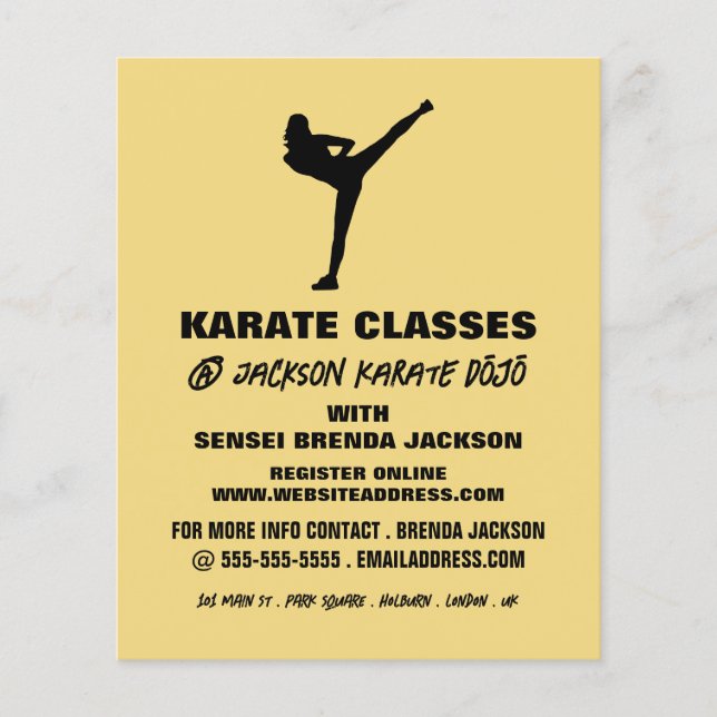 Karate Silhouette, Karate Class Advertising Flyer (Front)