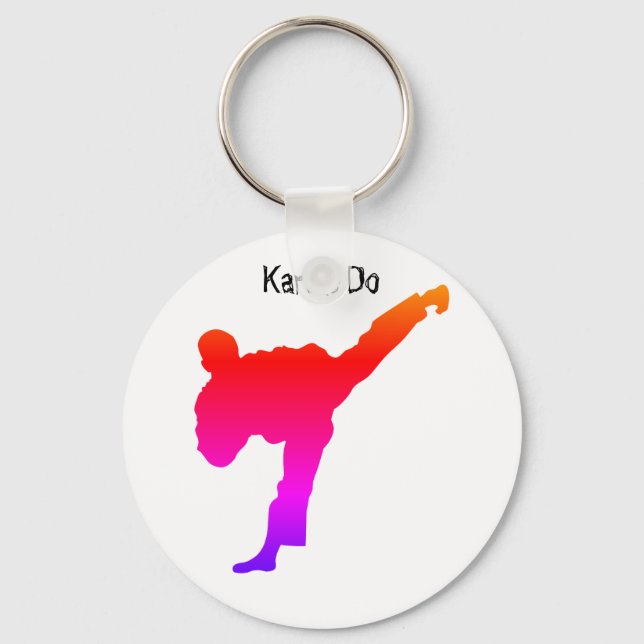 Karate Silhouette Martial Arts Gradient Red Purple Key Ring (Front)
