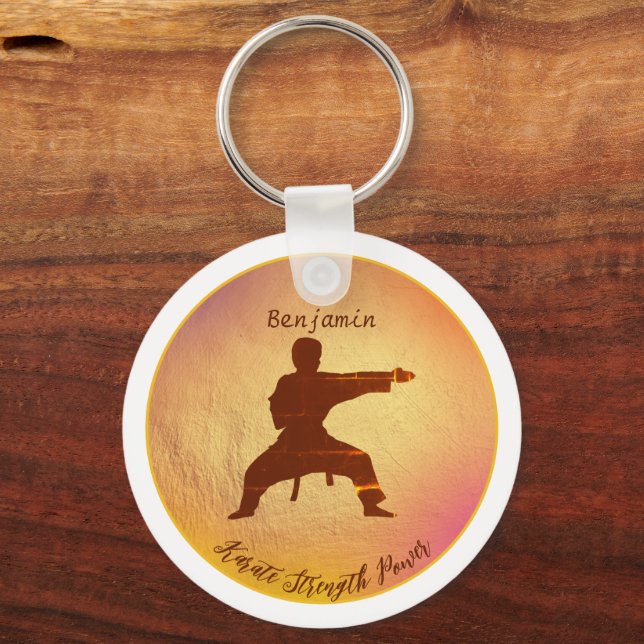 Karate Silhouette Modern Martial Arts Personalised Key Ring (Front)