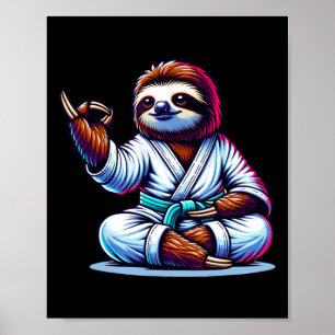 Karate Sloth Embracing Calm Serenity Poster