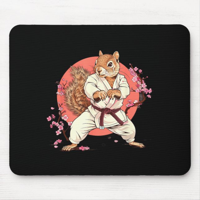Karate Squirrel Sakura Kickboxing Martial Arts Mouse Pad (Front)