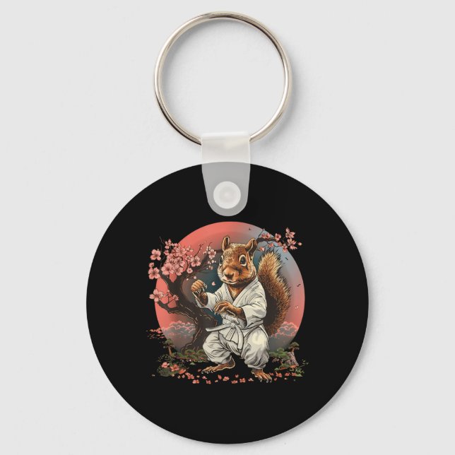 Karate Squirrel Sakura Taekwondo Kickboxing Key Ring (Front)