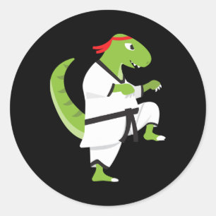 Karate T-rex Cool Cute Dinosaur Fighter Halloween Classic Round Sticker