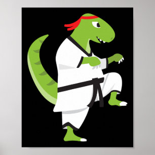 Karate T-rex Cool Cute Dinosaur Fighter Halloween Poster