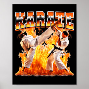 Karate Taekwondo Flames 90s Bootleg Style Poster