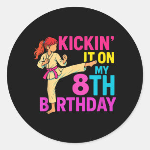 Karate Taekwondo Girl 8th Birthday Kickin Martial Classic Round Sticker
