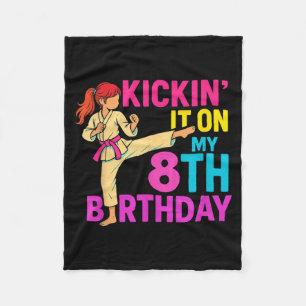 Karate Taekwondo Girl 8th Birthday Kickin Martial Fleece Blanket