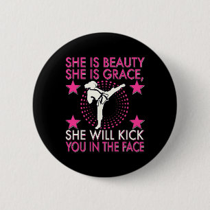Karate Taekwondo Girl Women Karate Kick  6 Cm Round Badge