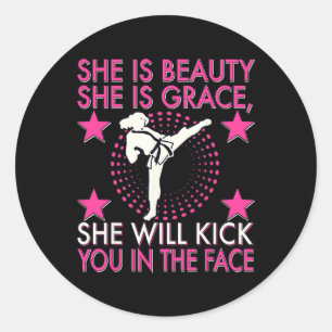 Karate Taekwondo Girl Women Karate Kick  Classic Round Sticker