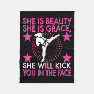 Karate Taekwondo Girl Women Karate Kick Fleece Blanket