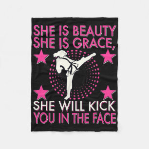 Karate Taekwondo Girl Women Karate Kick Fleece Blanket
