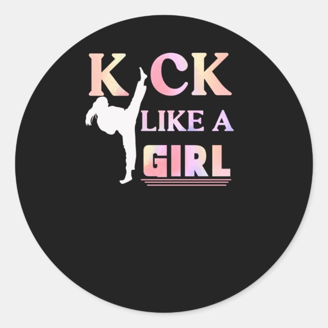 Karate Taekwondo Jiu Jitsu Girl Fighting Fun Classic Round Sticker (Front)