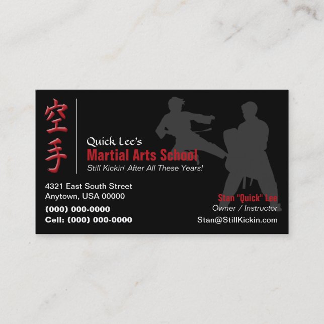 Karate, Taekwondo, Kung Fu Instructor Business Card (Front)