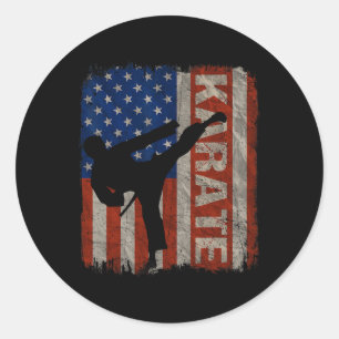 Karate Taekwondo Usa American Flag Vintage 4th Of Classic Round Sticker