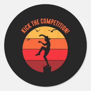 Karate Teen Kid Vintage Sunset On Pacific Ocean Be Classic Round Sticker