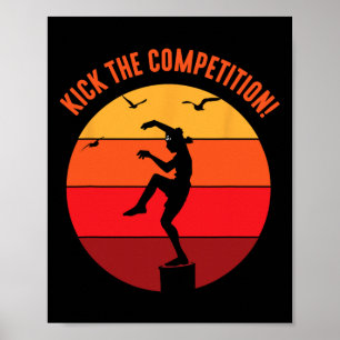 Karate Teen Kid Vintage Sunset On Pacific Ocean Be Poster