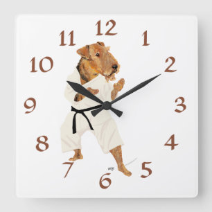 Karate Terrier Square Wall Clock