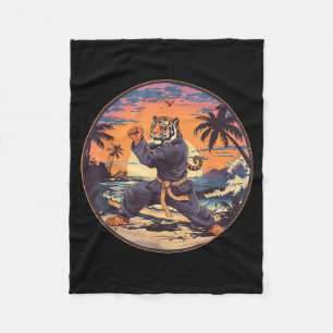 Karate Tiger Beach Sunset Jiu-Jitsu Taekwondo Fleece Blanket