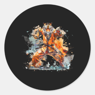 Karate Tiger Watercolor Mma Taekwondo Jiu-Jitsu Classic Round Sticker