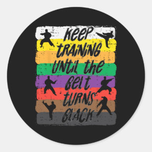 Karate Training Belt Turns Black Martial Arts Men Classic Round Sticker