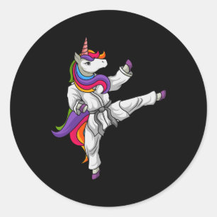 Karate Unicorn Black Belt Japanese Martial Arts Lo Classic Round Sticker