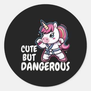 Karate Unicorn Cute But Dangerous Funny Martial Ar Classic Round Sticker