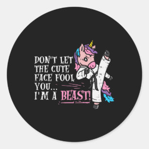 Karate Unicorn Cute Face Beast Taekwondo Martial A Classic Round Sticker
