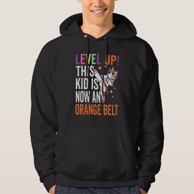 Karate Uniform Unicorn Level Up Orange Belt Award  Hoodie (Front)