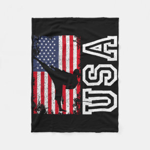 Karate Usa Flag 4th Of July Patriotic American Fleece Blanket