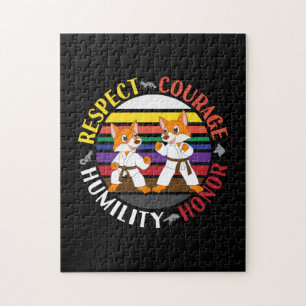 Karate Values - Cute Sparring Fox Silhouettes Jigsaw Puzzle