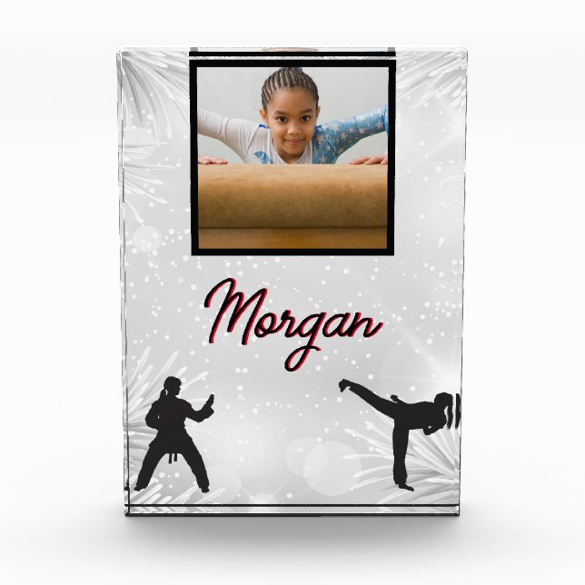Karate Winter Wonder Personalised Photo & Name  Block (Front)