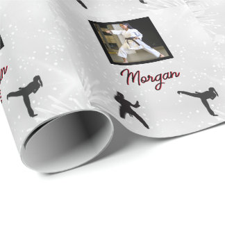 Karate Winter Wonder Personalised Photo & Name Wrapping Paper