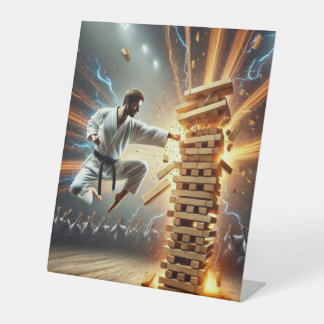 Karateka Breaking Boards - Dynamic Martial Arts Ho Pedestal Sign