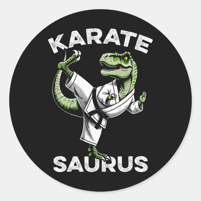 Karatesaurus T-rex Karate Dino Funny Dinosaur Mart Classic Round Sticker (Front)