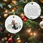 Karelian Bear Dog Monogram Ceramic Ornament<br><div class="desc">Celebrate the bold spirit of the Karelian Bear Dog with this charming illustrated holiday design. A striking black and white Karelian Bear Dog sits proudly in a peaceful winter woodland scene, wearing a festive Santa hat and plaid bow in a soft storybook watercolor style. The snowy northern setting reflects the...</div>