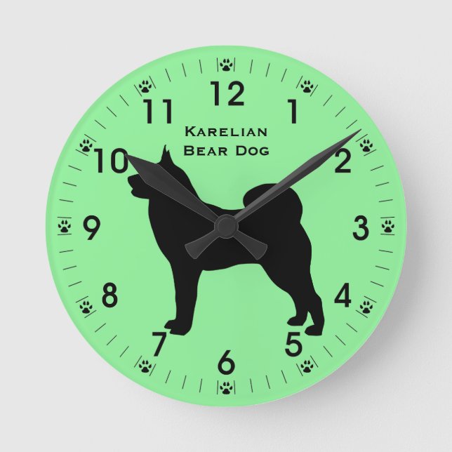 Karelian Bear Dog Silhouette Personalised Round Clock (Front)