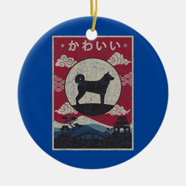 Karelian Bear Japanese Design Kawaii Dog Mum Dad  Ceramic Ornament (Front)