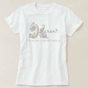 Karen girls name meaning K monogram hearts T-Shirt