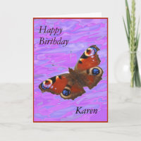 Karen Happy Birthday Peacock Butterfly card