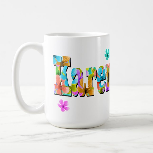 Karen Name Logo With Blossoms, Coffee Mug (Left)