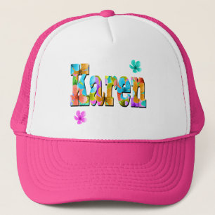 Karen Name Logo With Blossoms, Trucker Hat