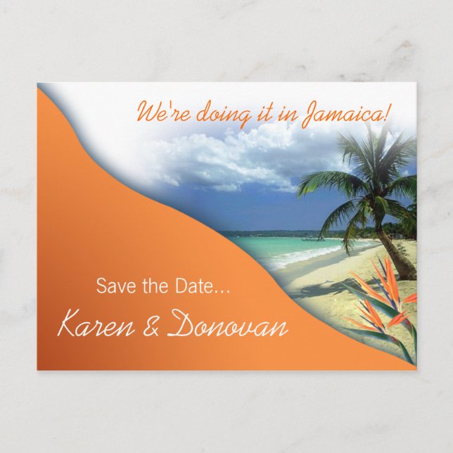 Karen's Custom Jamaica Save The Date (papaya) Announcement Postcard (Front)